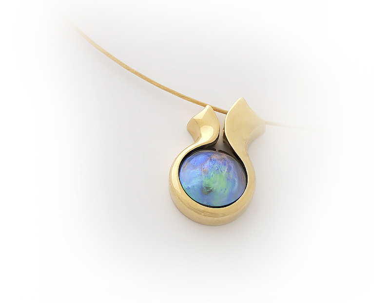 pendente oro giallo perla blu Nuova Zelanda